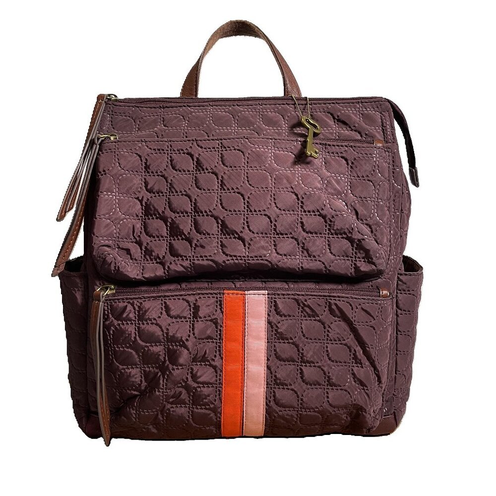 Fossil Maroon Purple Jenna Quilting Backpack Side Pockets Zip Pocket Adjustable